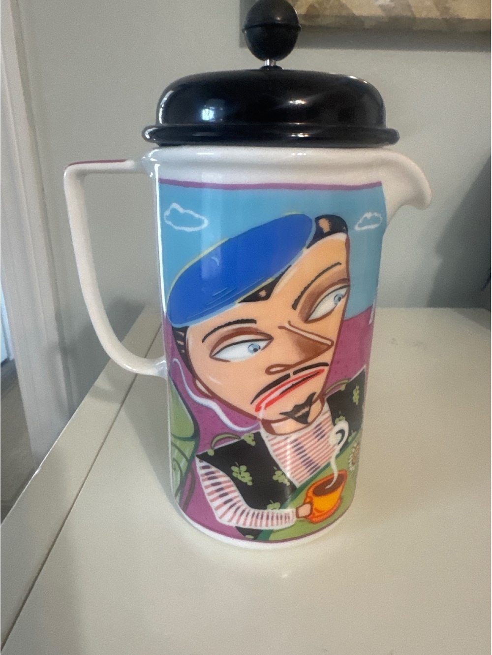 Martin Anson French Press Coffee Maker with Artistic Cartoon Design